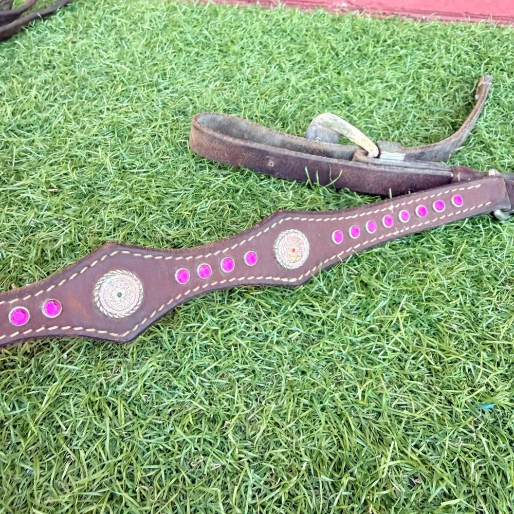 Western Horse Breast Collar‎ Pink Rhinestone Buckle Leather